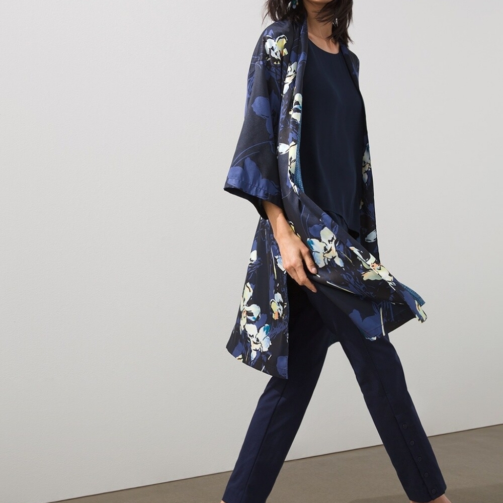 Chicos New Floral Drama Kimono  blue